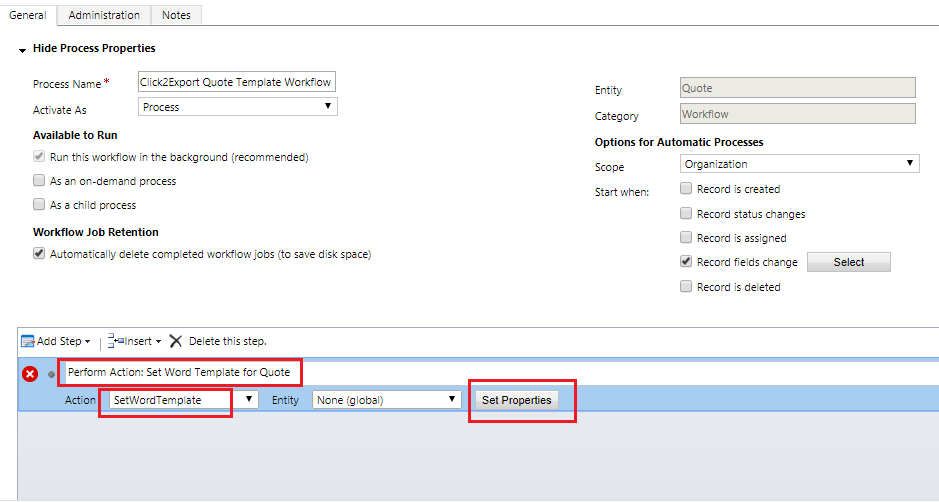 Use Click2Export Workflow to Export Dynamics CRM Word Templates