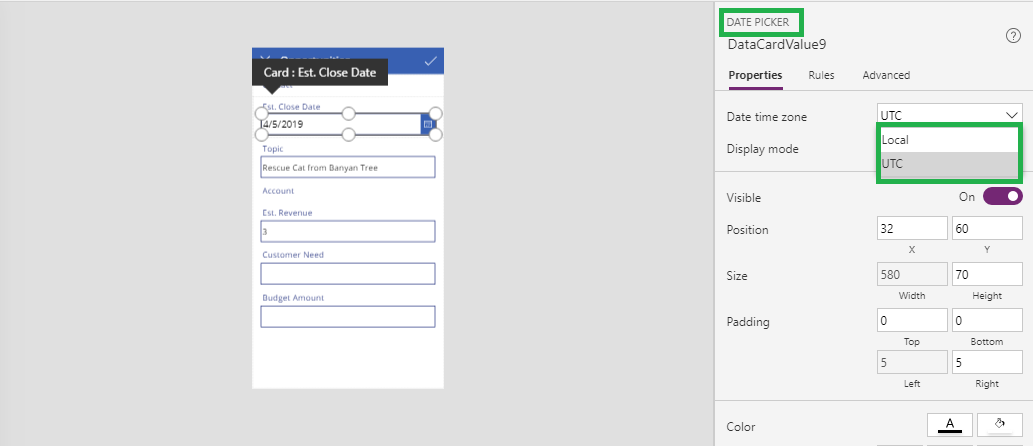 Useful tip for the Local and UTC setting in PowerApps