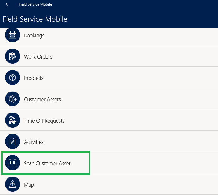 Scan Customer Asset from Field Service Mobile App