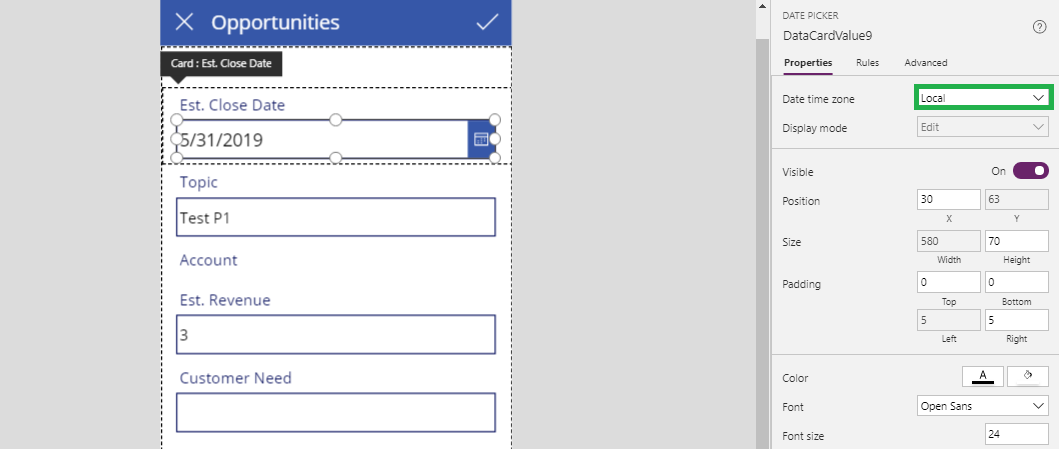 Useful tip for the Local and UTC setting in PowerApps