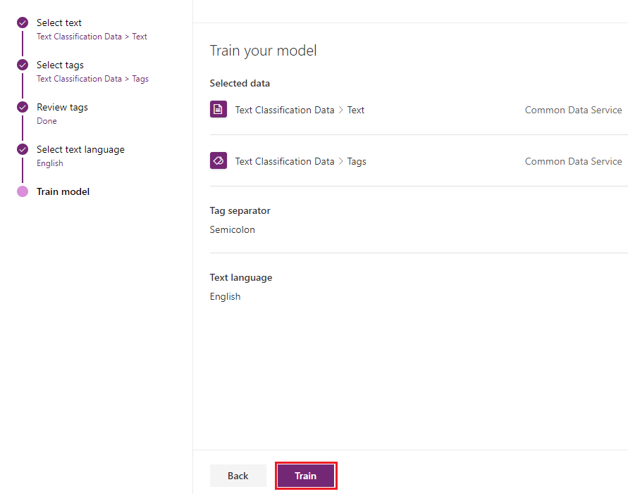 Text classification model Microsoft Flow