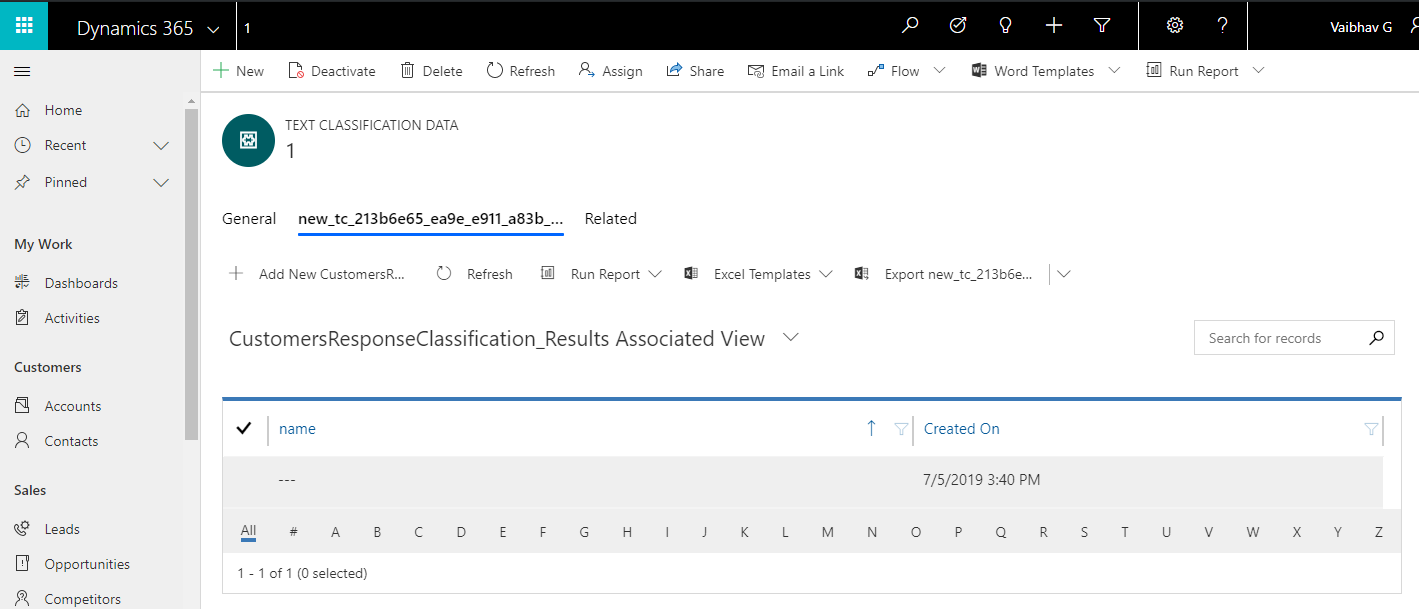 Text classification model Microsoft Flow