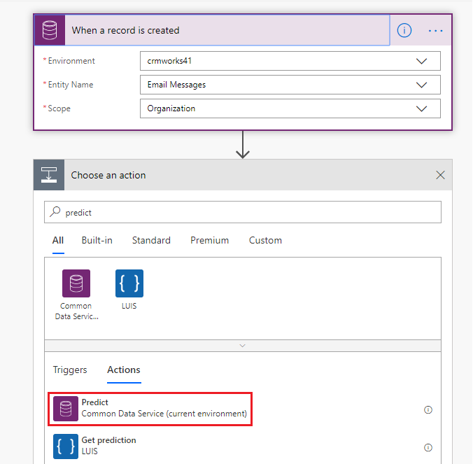 Text classification model Microsoft Flow