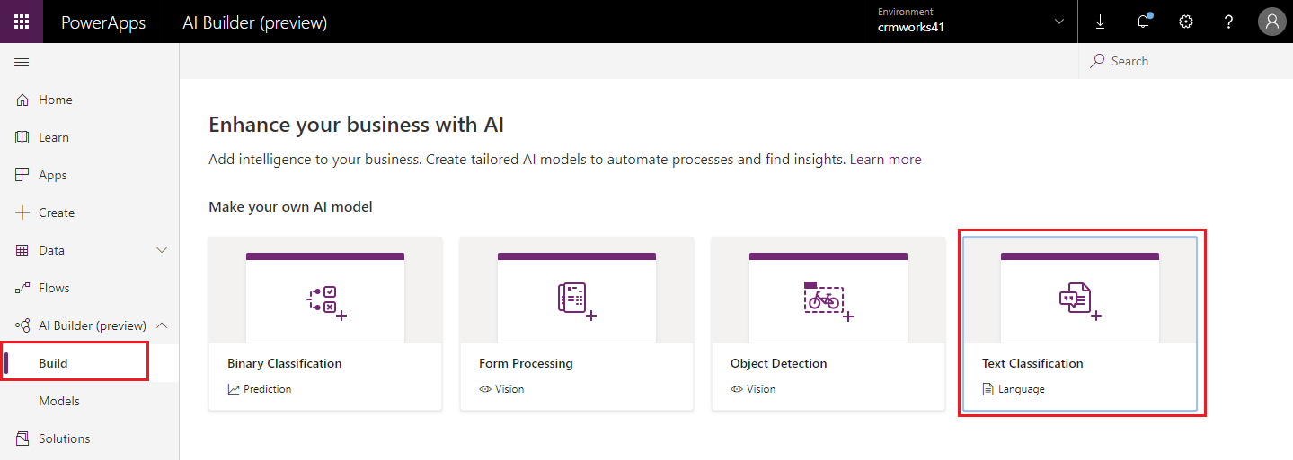 Text classification model Microsoft Flow