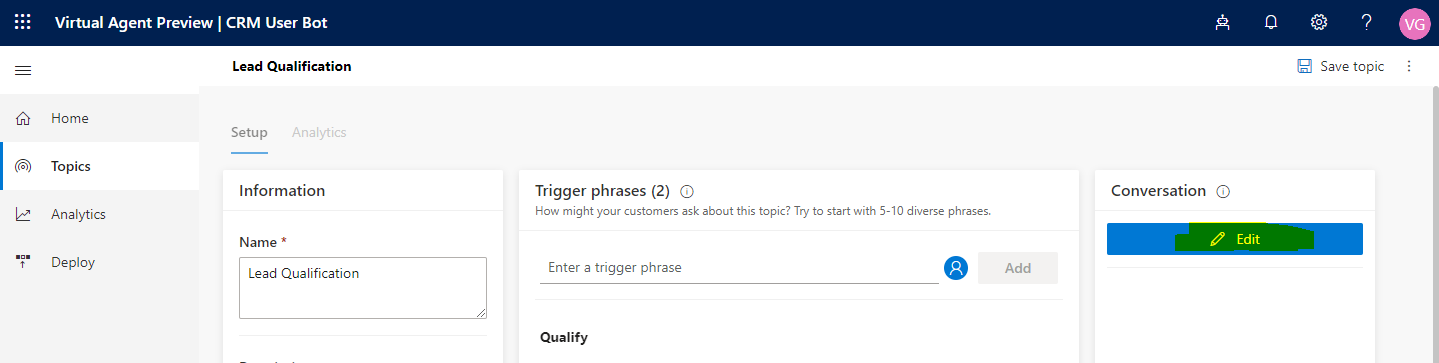 Use Dynamics 365 Virtual Agent Chabot for the CRM users