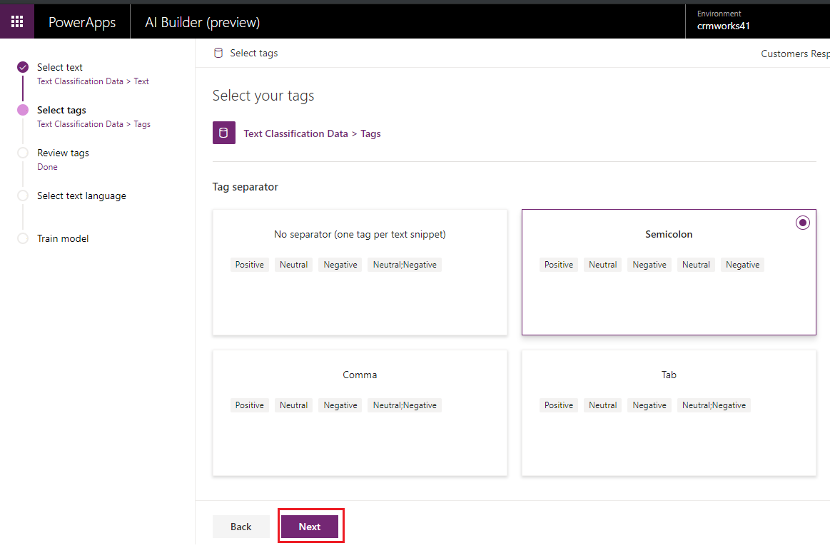 Text classification model Microsoft Flow