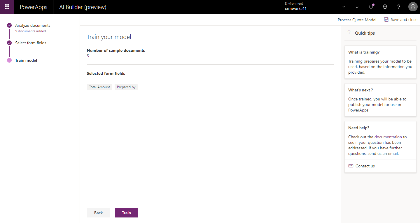 Form Processing AI Model Microsoft Flow Power Apps