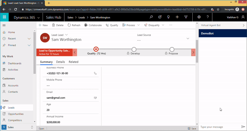 Use Dynamics 365 Virtual Agent Chabot for the CRM users