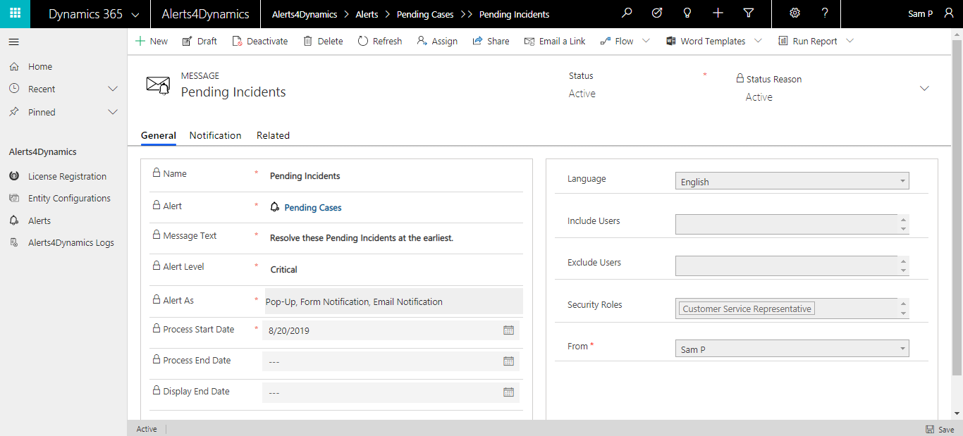 Dynamics CRM Alerts Notifications