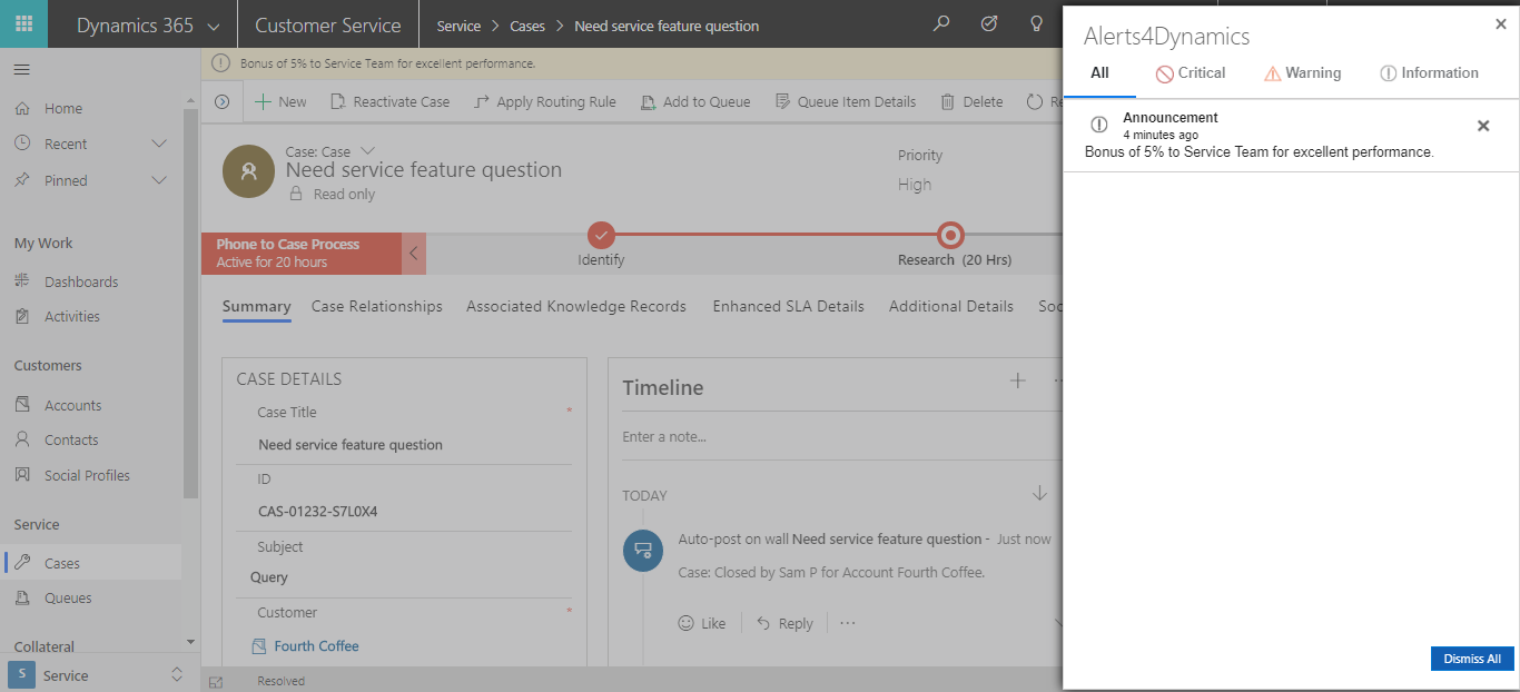 Dynamics 365 Manage Alerts