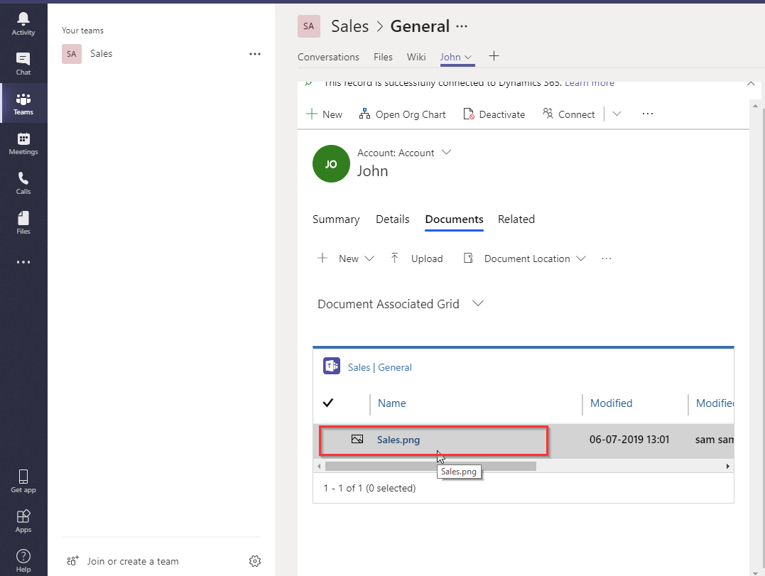 Integration between Dynamics 365 CRM and Microsoft Teams in Wave 2 Release