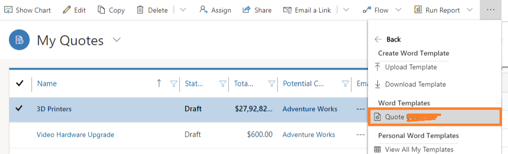 Dynamics 365 word template