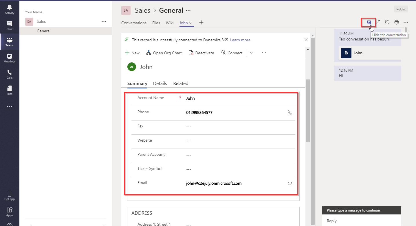 Integration between Dynamics 365 CRM and Microsoft Teams in Wave 2 Release