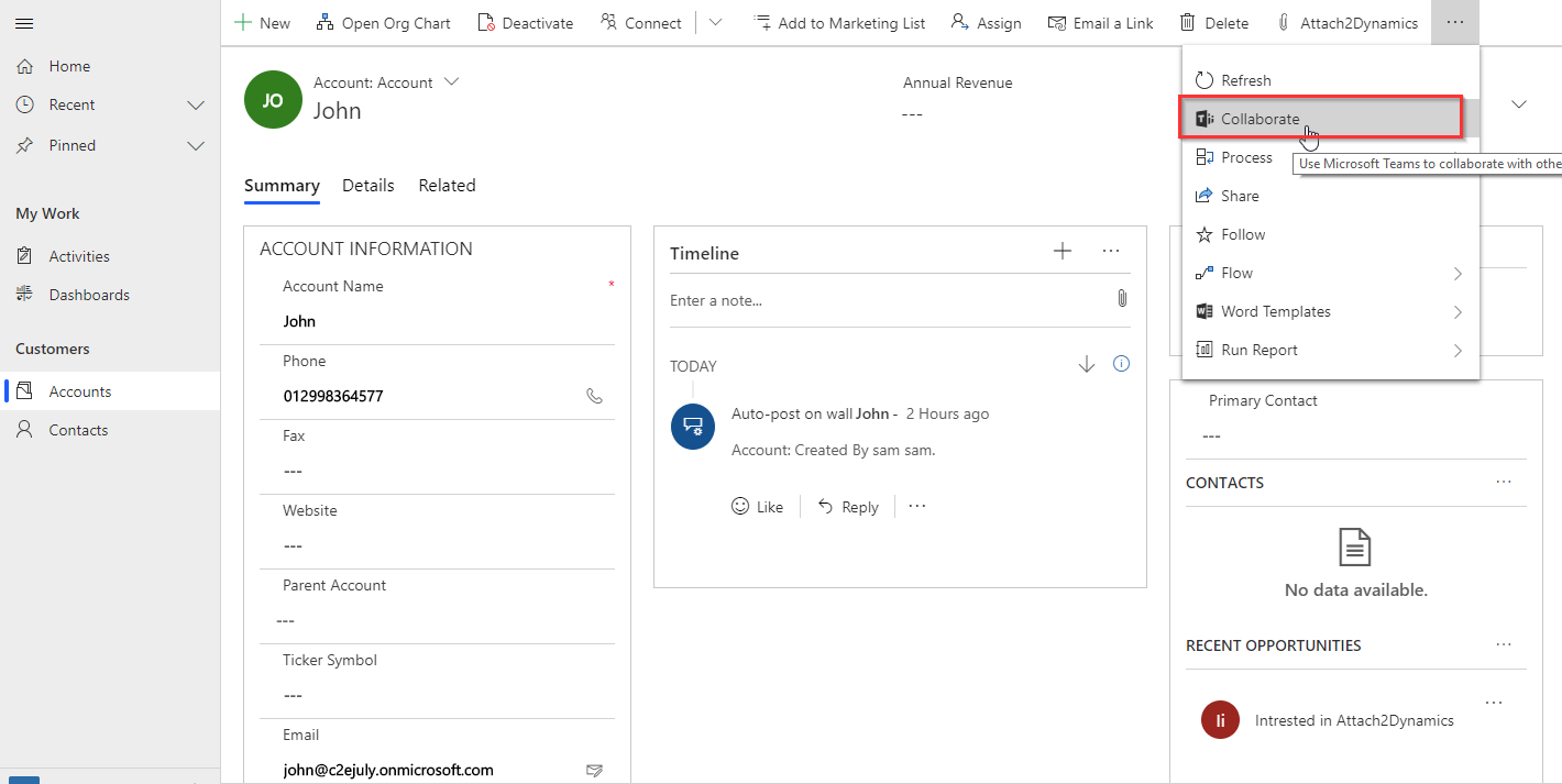 Integration between Dynamics 365 CRM and Microsoft Teams in Wave 2 Release