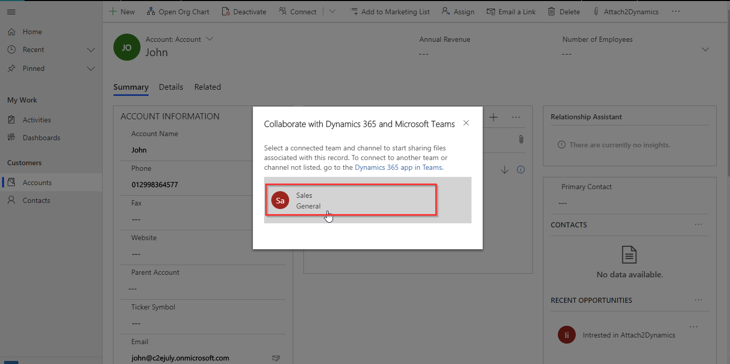 Integration between Dynamics 365 CRM and Microsoft Teams in Wave 2 Release