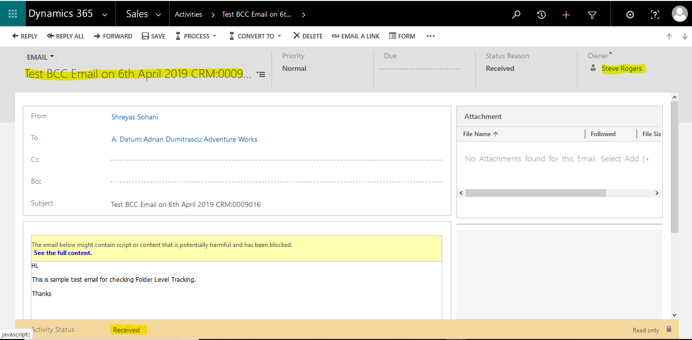 How to Track the BCC emails in Dynamics 365 CRM