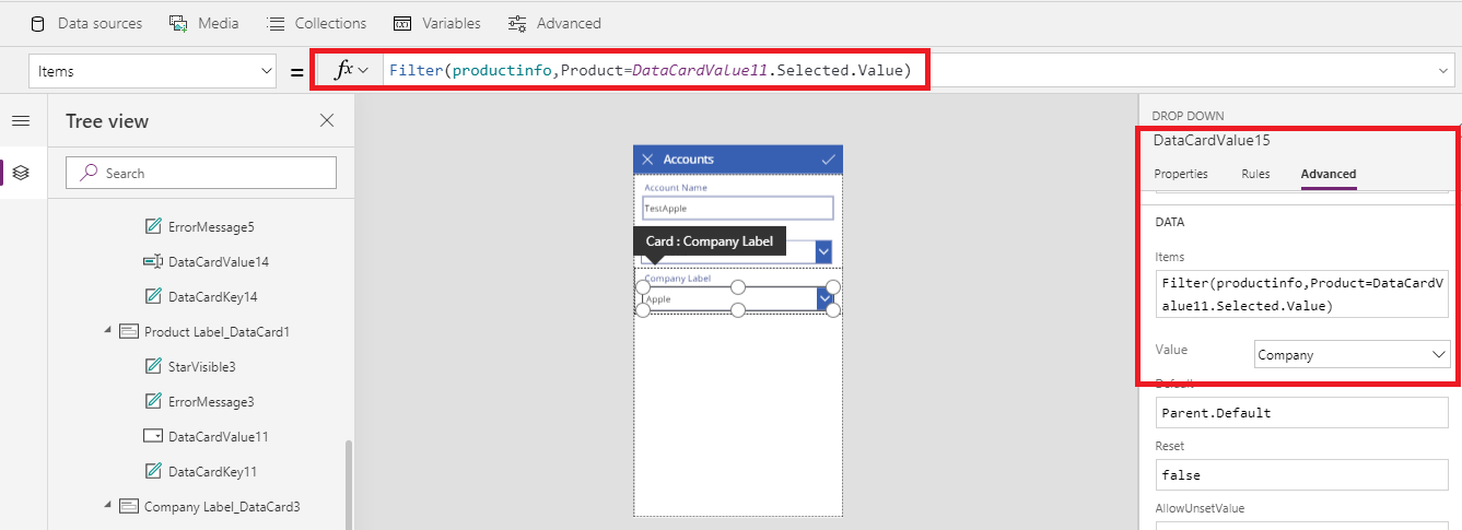 Cascading Two dropdowns in PowerApps