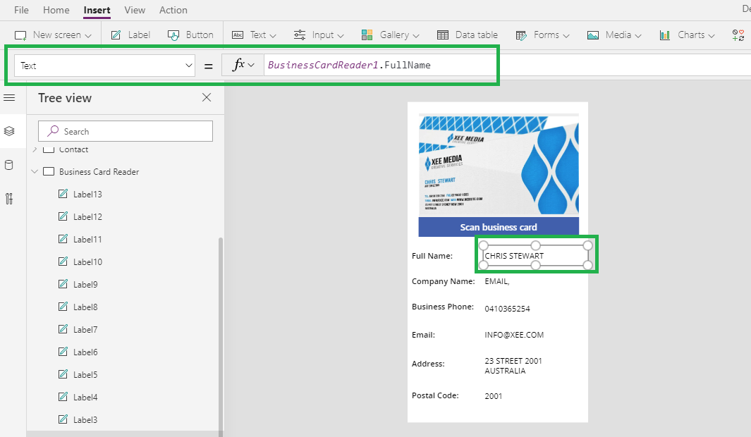 Add Business Card Scan Control in PowerApps