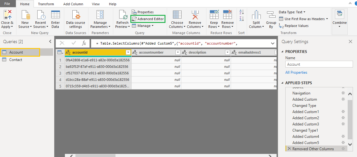 modify Power BI Report Data Source Queries from Advance Editor