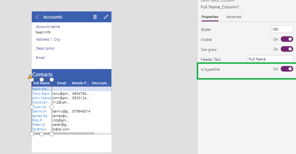 How to Add Hyperlink to Data Table Column in PowerApps