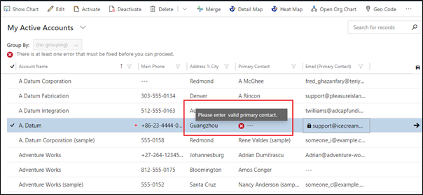 Display Error Message in header from the Editable Grid in Dynamics 365 CRM