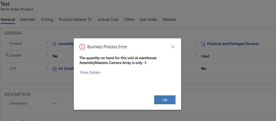 Work Order Product in Dynamics 365 CRM