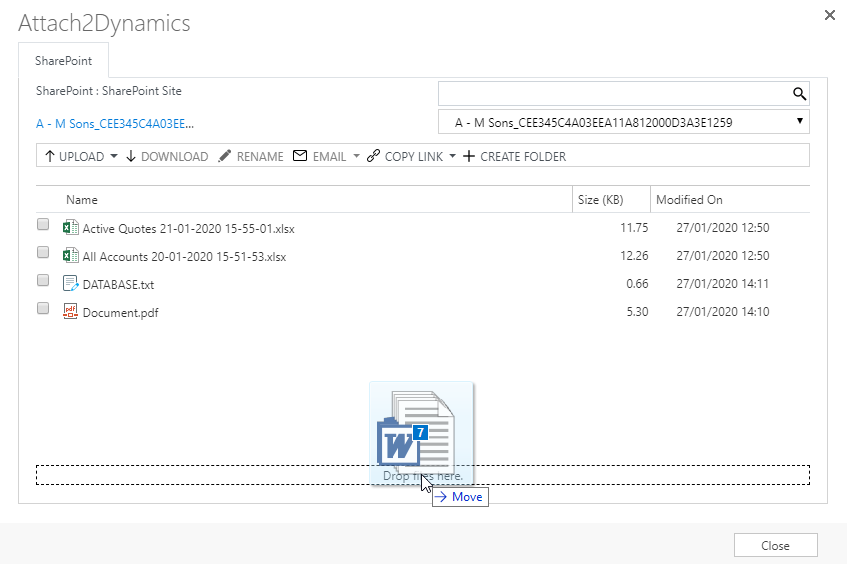 Friendly UI to drag and drop multiple files and folders from CRM to Cloud Storages