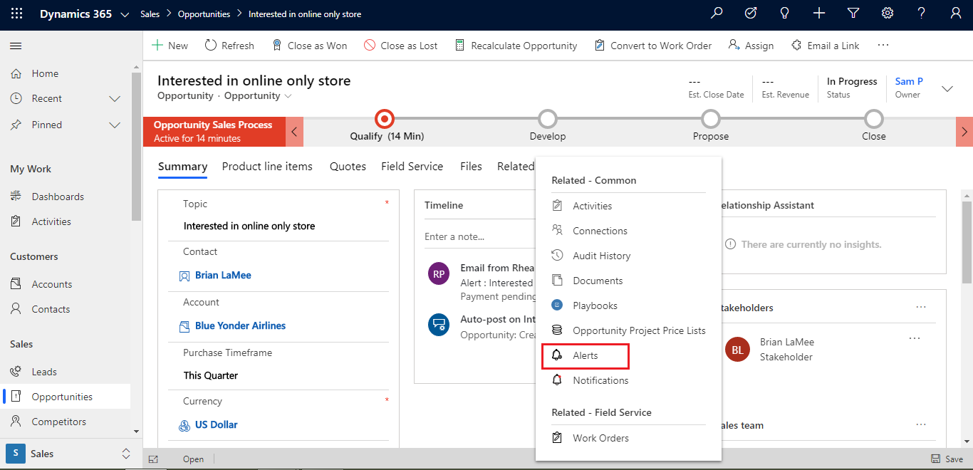 create Alerts or Reminders for Individual Records in Dynamics 365 CRM