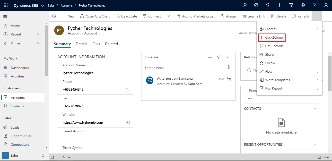 clone Dynamics 365 CRM records