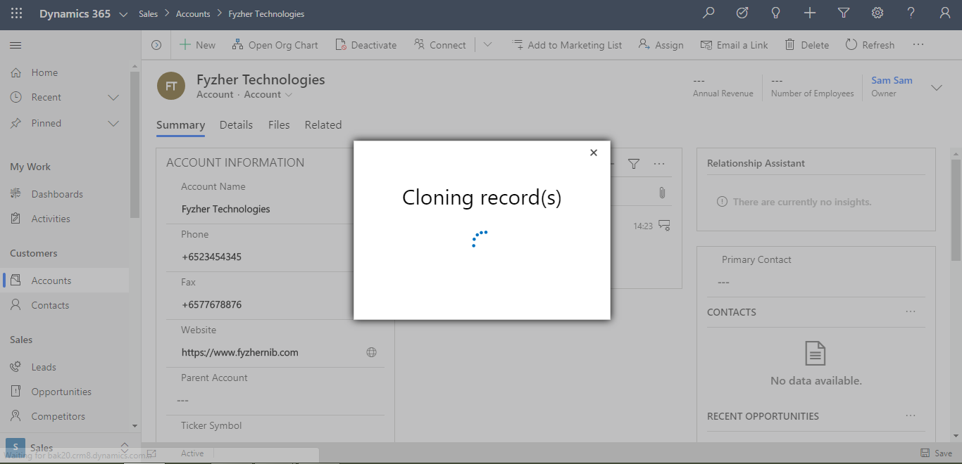 clone Dynamics 365 CRM records