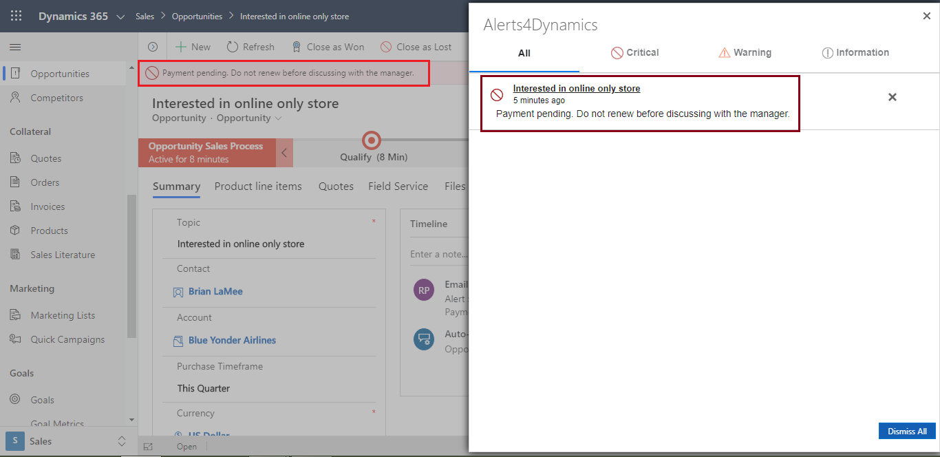 How to create Alerts or Reminders for Individual Records in Dynamics 365 CRM