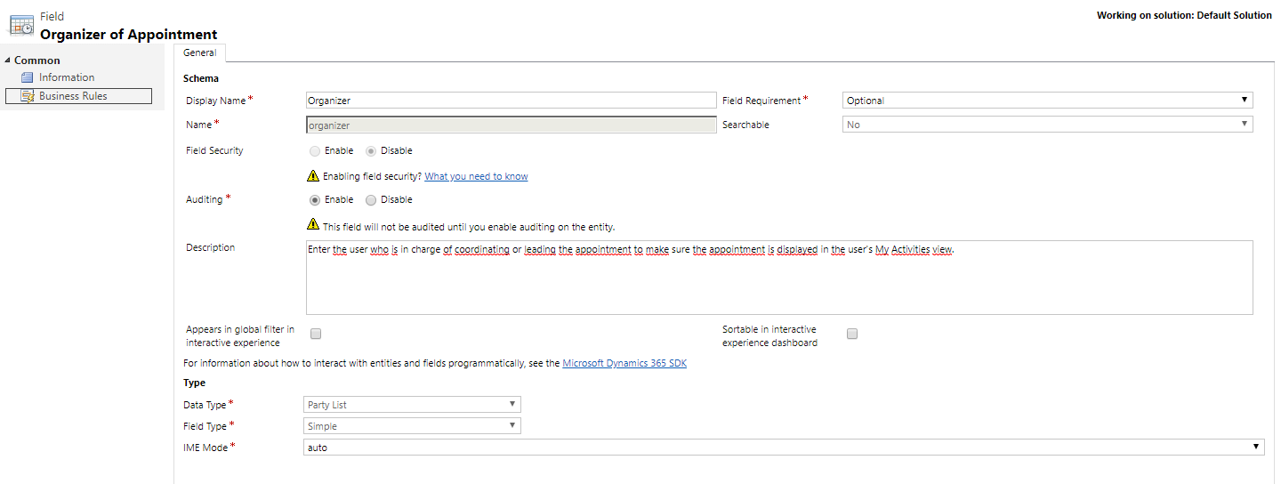 Why setting value for organizer field in appointment is important in Dynamics 365