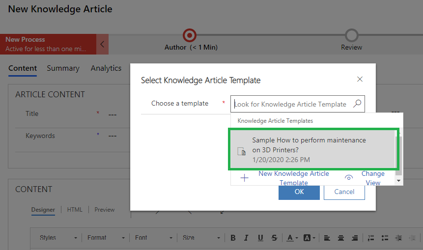 Knowledge Article Templates in Dynamics 365 CS as per 2019 Release Wave 2