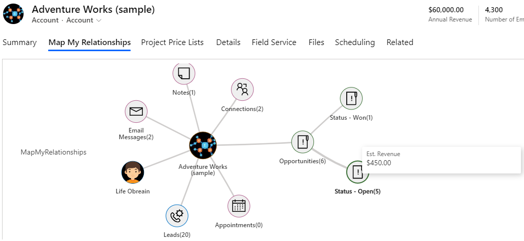 Mind Map View of Dynamics 365 CRM relationships for quick informed decisions