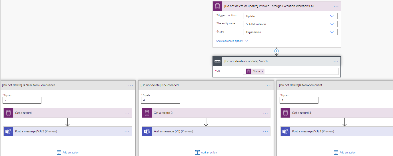 Use Power Automate in SLA to configure Actions