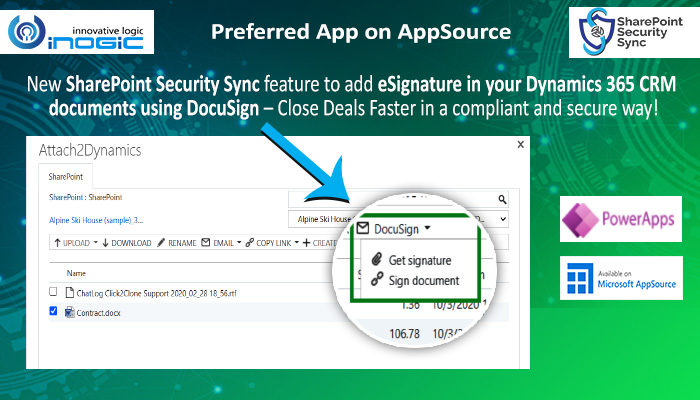 SharePoint Security Sync feature to add eSignature in your Dynamics 365 CRM documents using DocuSign