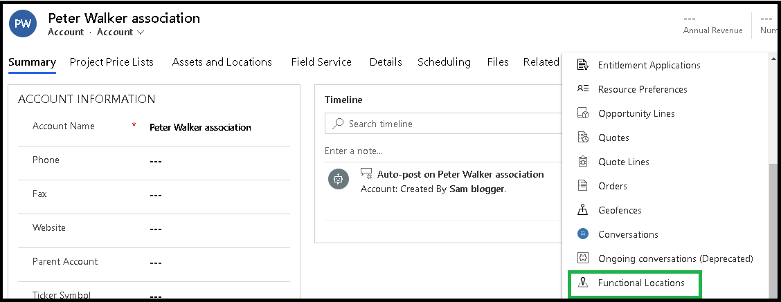Use of Dynamics 365 CRM Field Service features - Functional Locations and Asset Hierarchy