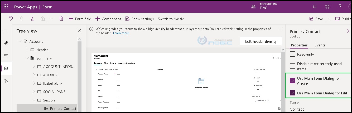 Open lookup field form in the same context of the main form