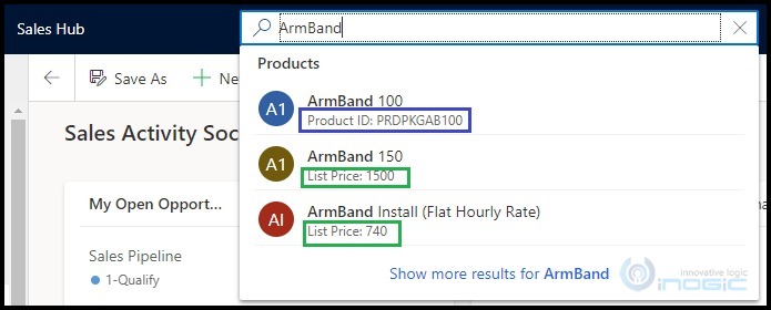 Data in the Inline Suggestion View of Relevance Search