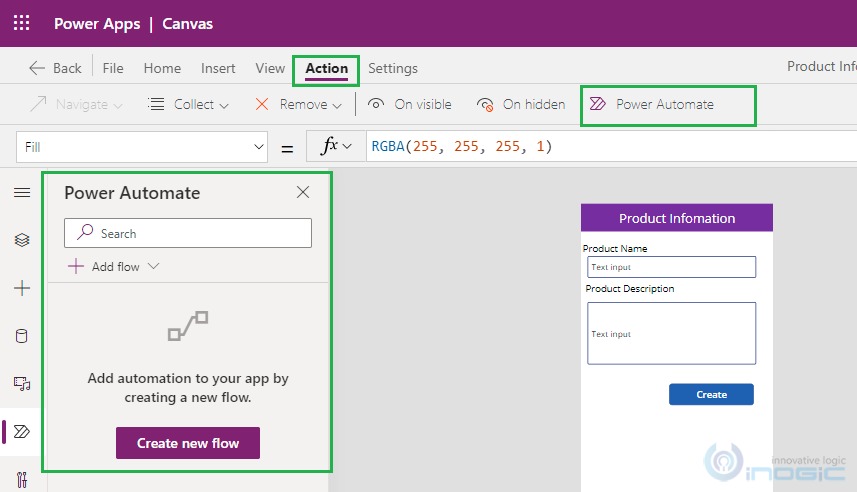 Power automate pane in Canvas App