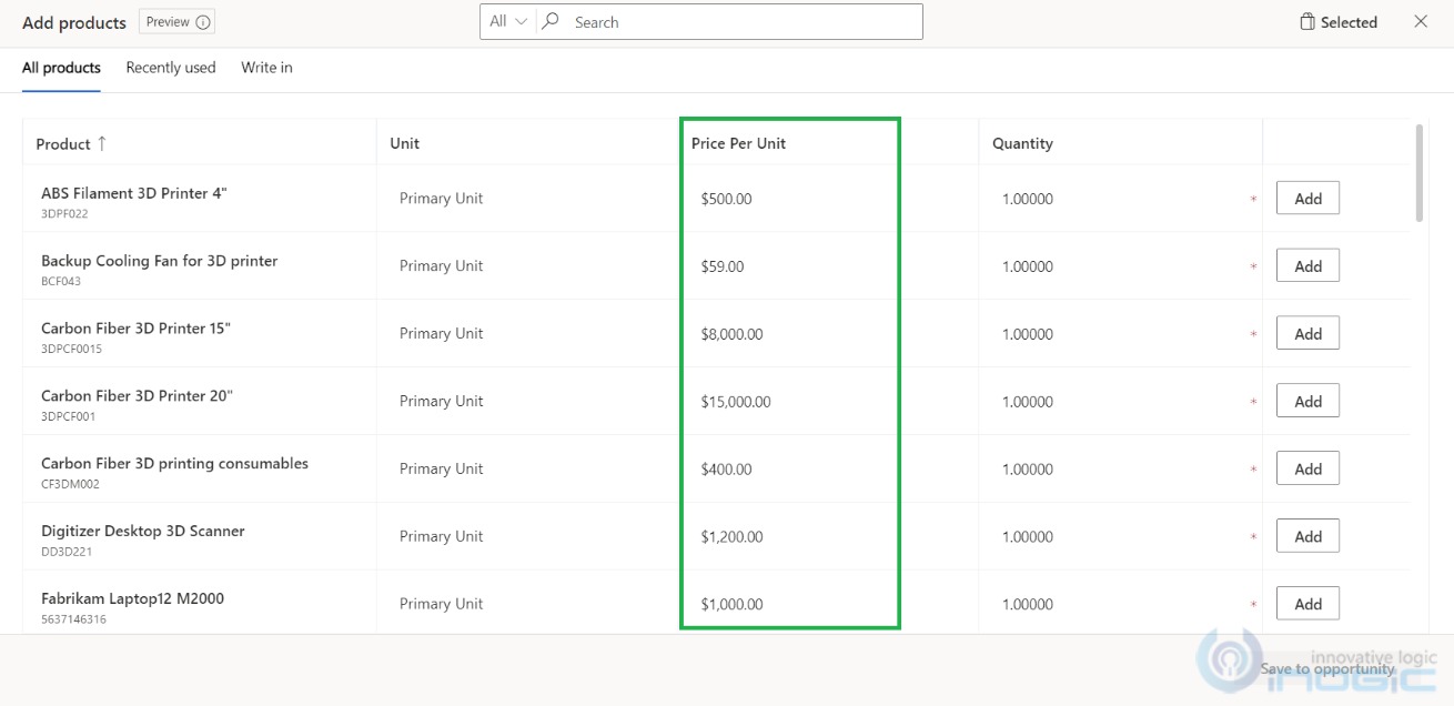 Price list