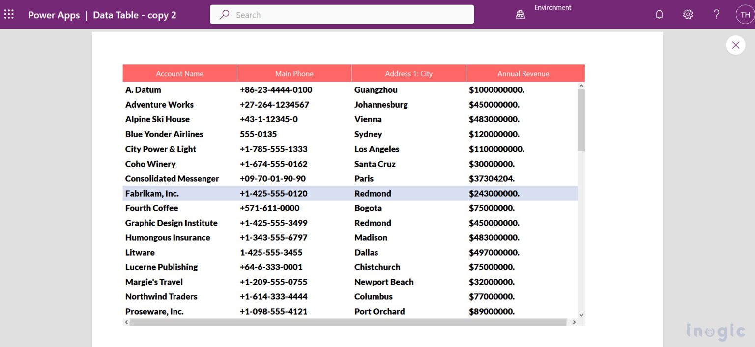 How to display search and filter data table in canvas app microsoft