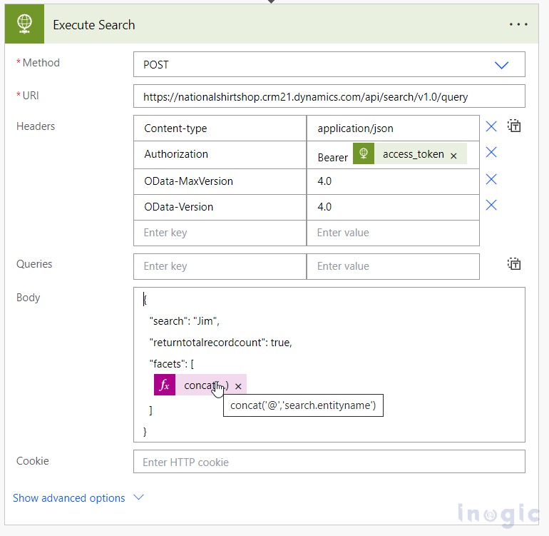 How to use facets, filters, and more optional parameters of Dataverse Search in Power Automate Flow?