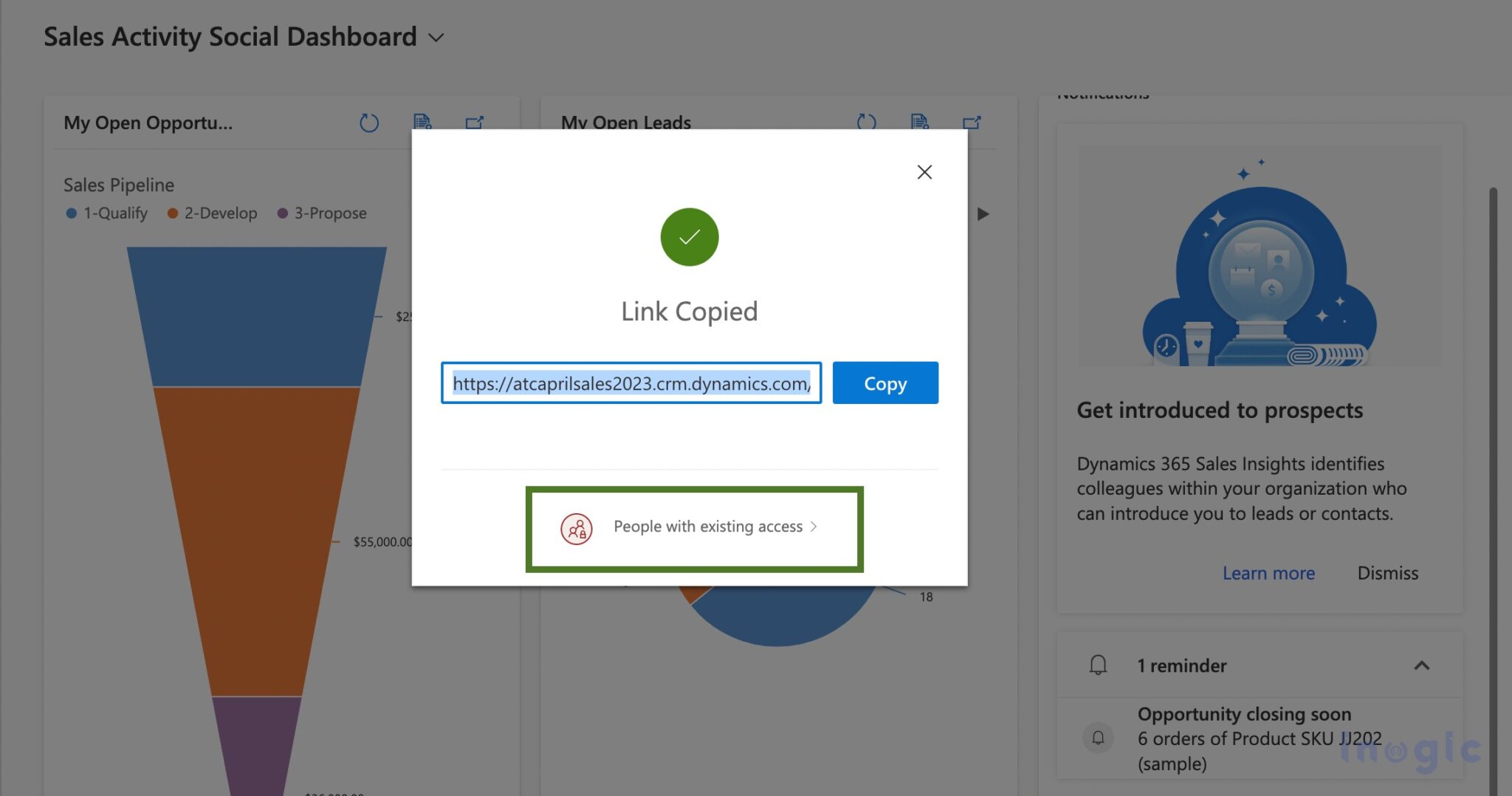 Enabling modern “Share” provision on Dashboards and Views within