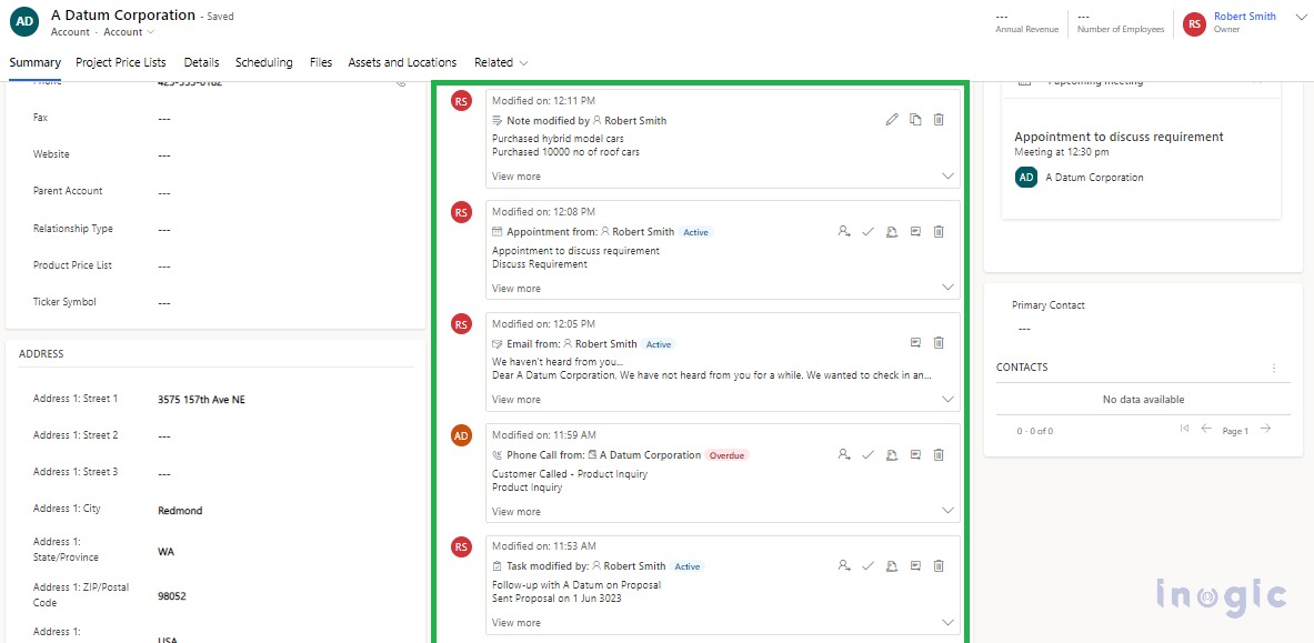 Timeline View within Dynamic 365