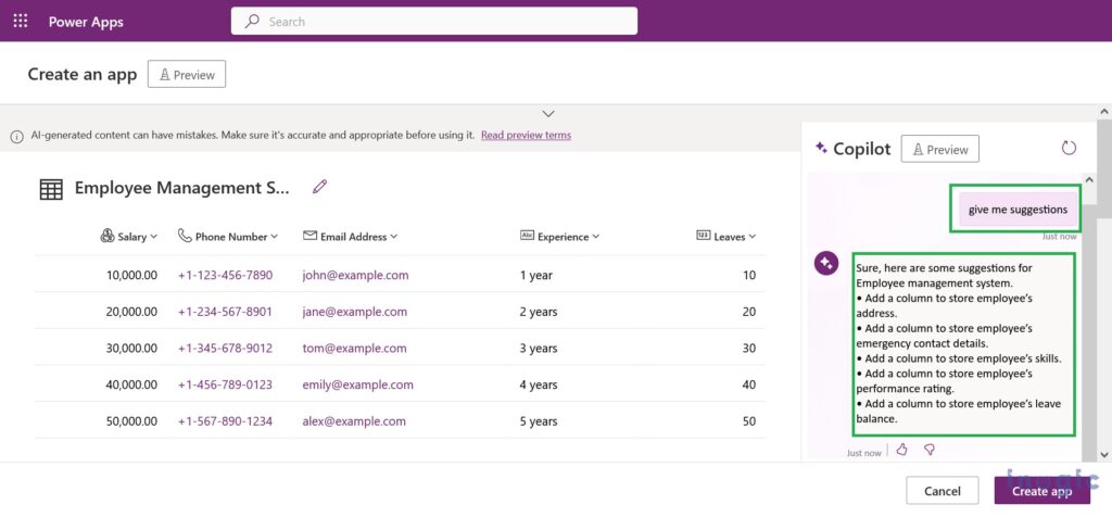 Creating Canvas App using AI Copilot (preview) option - Microsoft ...