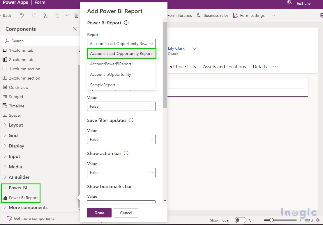 Power BI report control