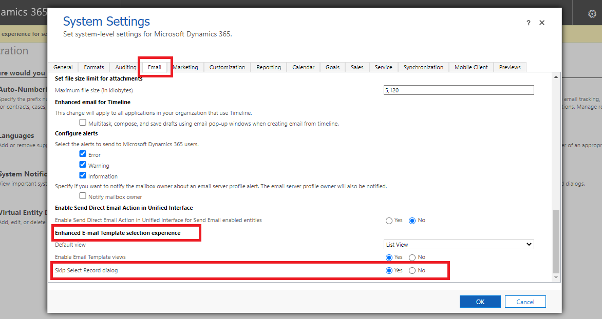 Email Template Selection Enhancement within Microsoft Dynamics 365 CRM