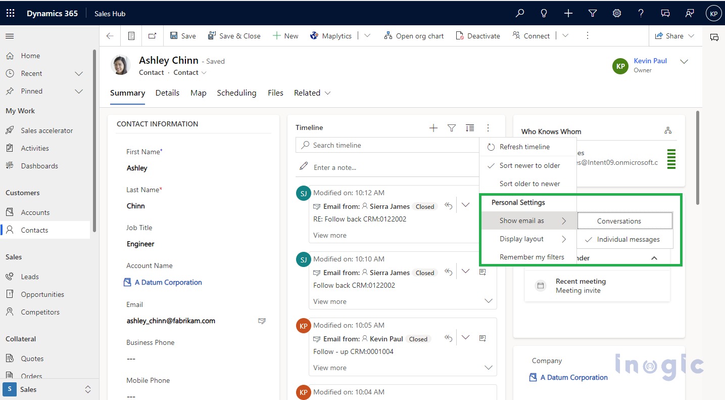 Dynamics 365 Timeline