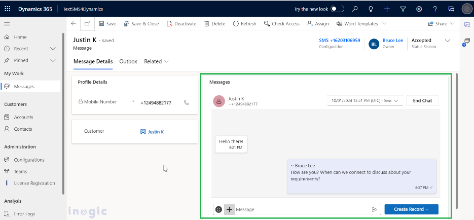 SMS Integration in Dynamics 365 CRM